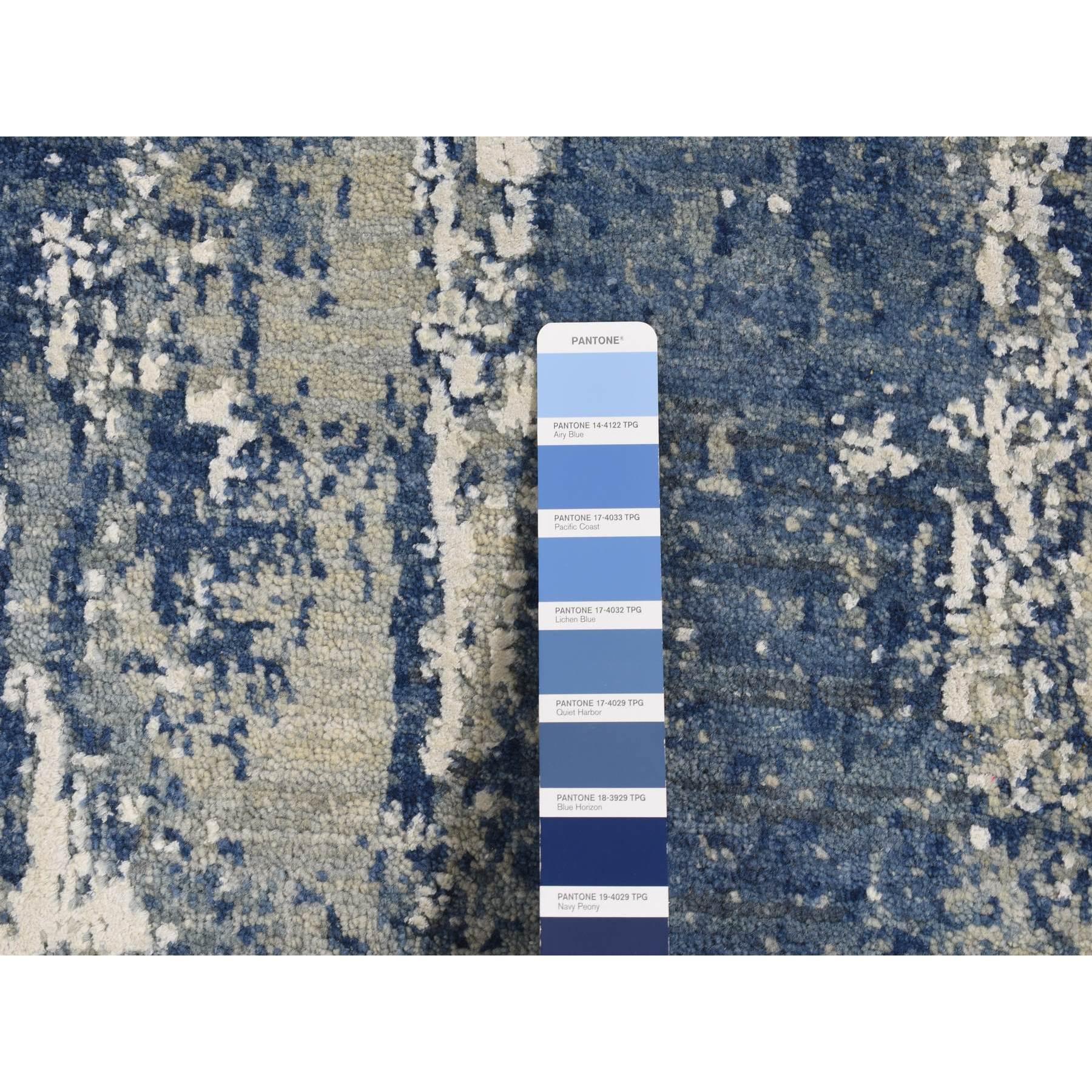 Moderno Tappeto Runner in lana e seta annodato a mano con disegno astratto Air Force Blue 2'6 