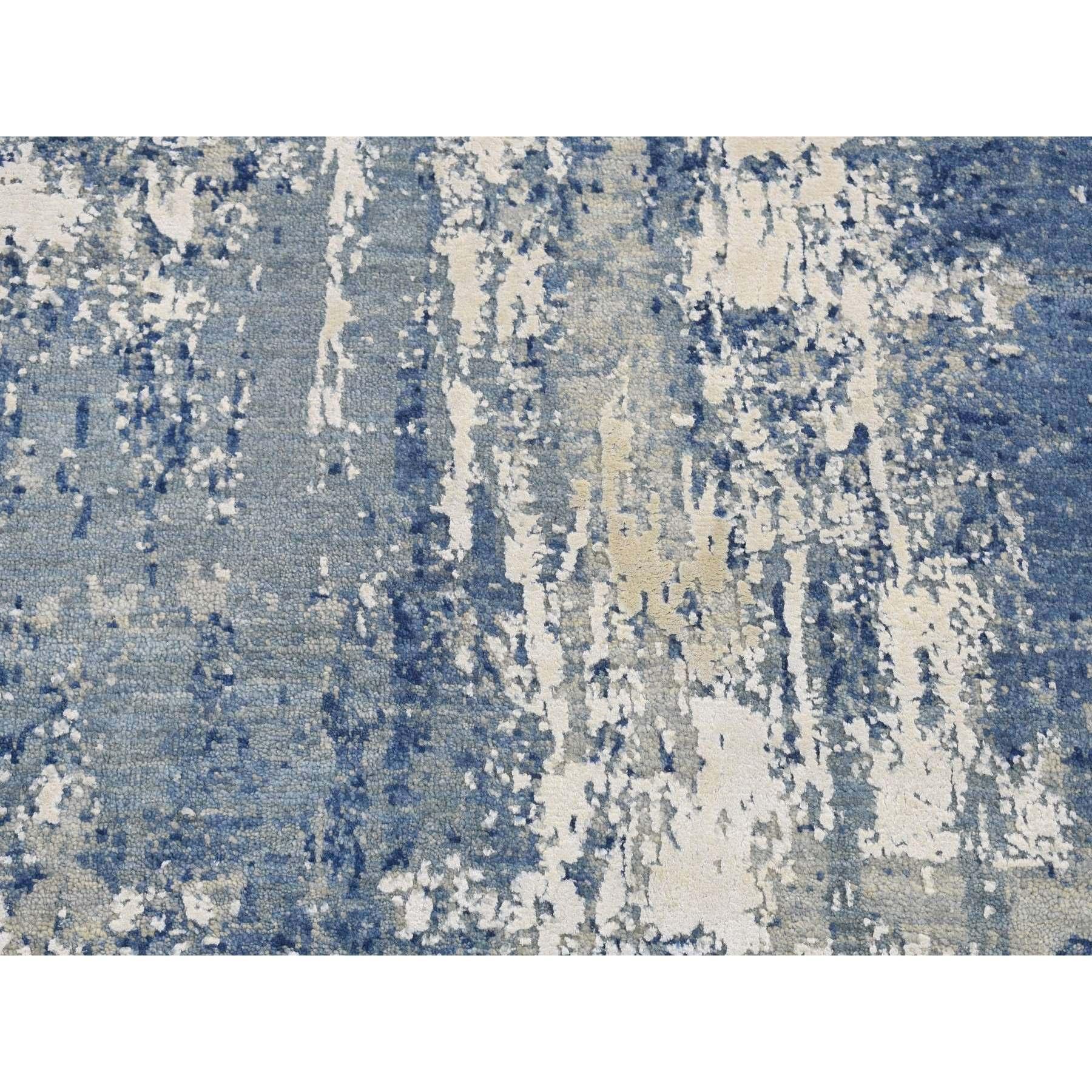 Indiano Tappeto Runner in lana e seta annodato a mano con disegno astratto Air Force Blue 2'6 
