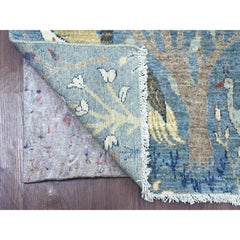 2'6"x8'1" Blue Peshawar Birds of Paradise Design Hand Knotted Wool Runner Rug