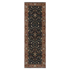 2'6"x8'1" Caviar Blue All Wool Antiqued Fine Heriz Re-Creation Hand Knotted Rug
