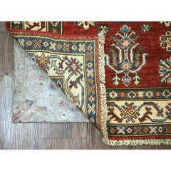 2'6 "x8'1" Rojo Carmesí Super Kazak Afgano con Medallones Geométricos Alfombra de Lana