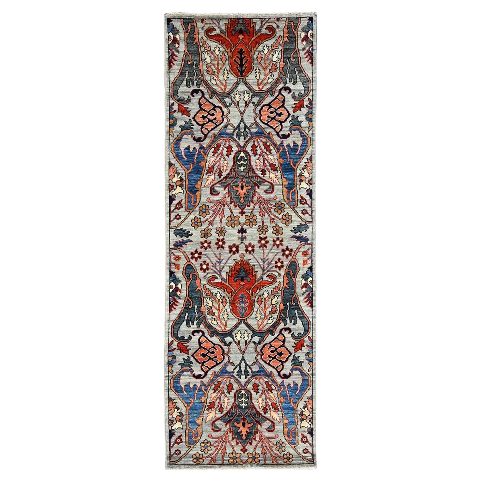 2'6"x8'1" Gray Bijar Garus Design Aryana Collection Hand Knotted Wool Runner Rug