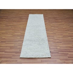 2'6"x8'1" Gray Grass Design Undyed Wool Hand Knotted Runner Oriental Rug