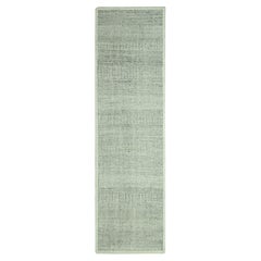 Tappeto Runner 2'6 "x8'1" grigio in lana annodata a mano, ossidata e con disegno dell'erba invecchiato