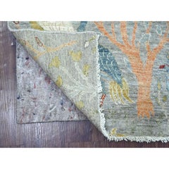 2'6"x8'1" Gray Peshawar Birds of Paradise Design Hand Knotted Wool Runner Rug