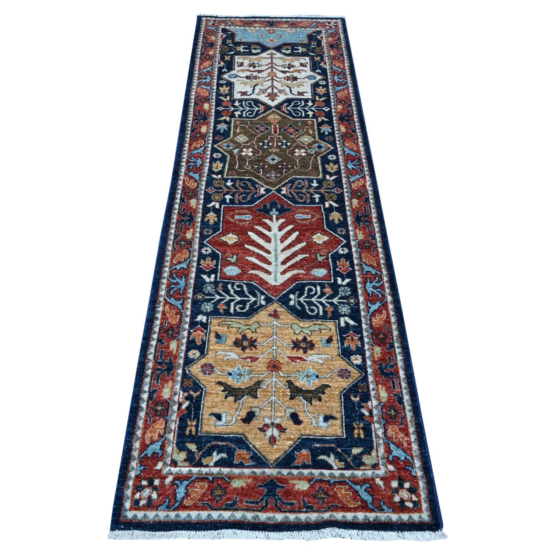 2'6 "x8'1" Azul Marino Fino Aryana Caucásico Akstafa Alfombra Anudada a Mano Oriental
