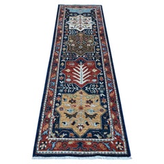 2'6 "x8'1" Bleu Marin Fine Aryana Caucasian Akstafa Hand Knotted Runner Oriental