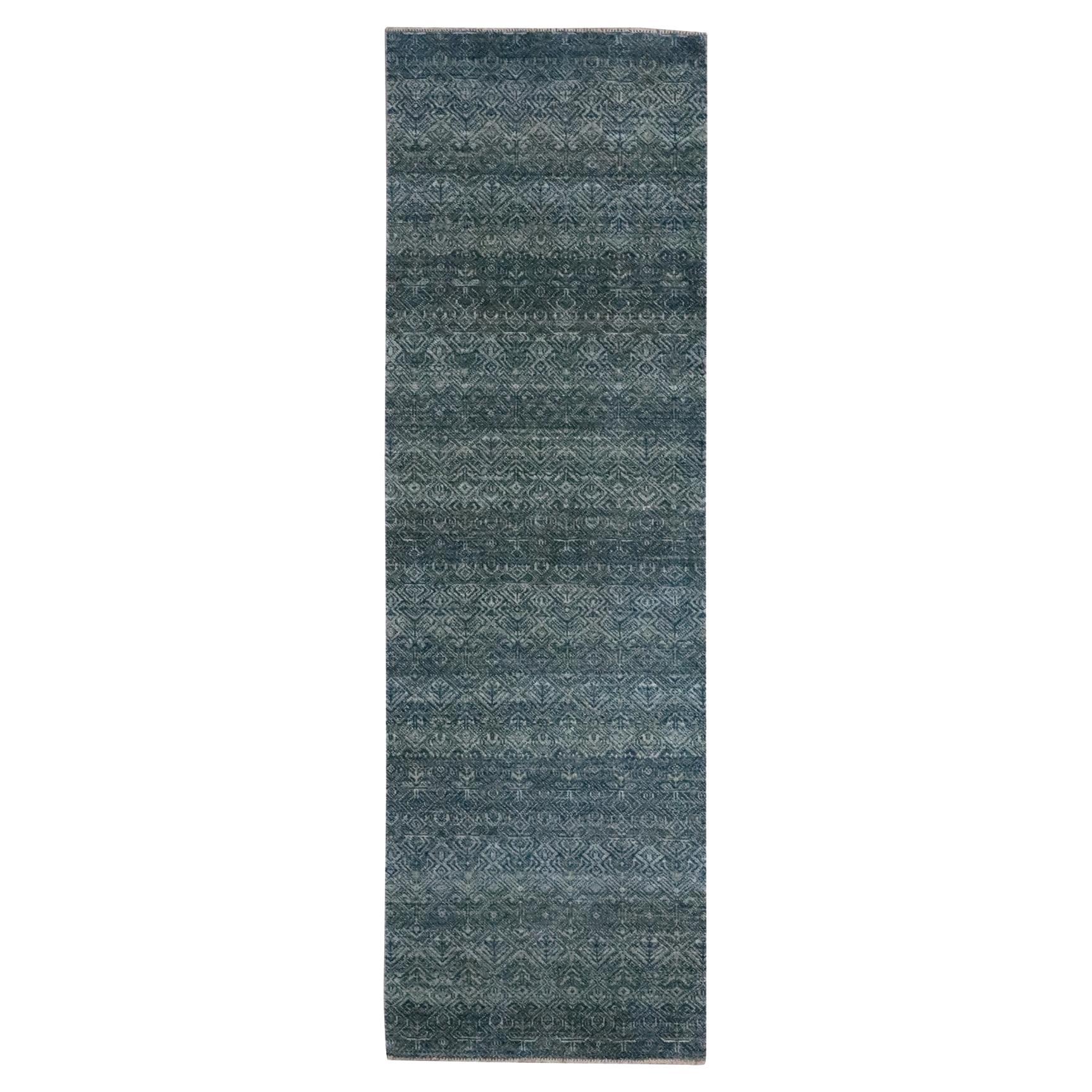 2'6"x8'1"  Ocean Blue Herat Pattern Soft Wool Hand Knotted Runner Oriental Rug