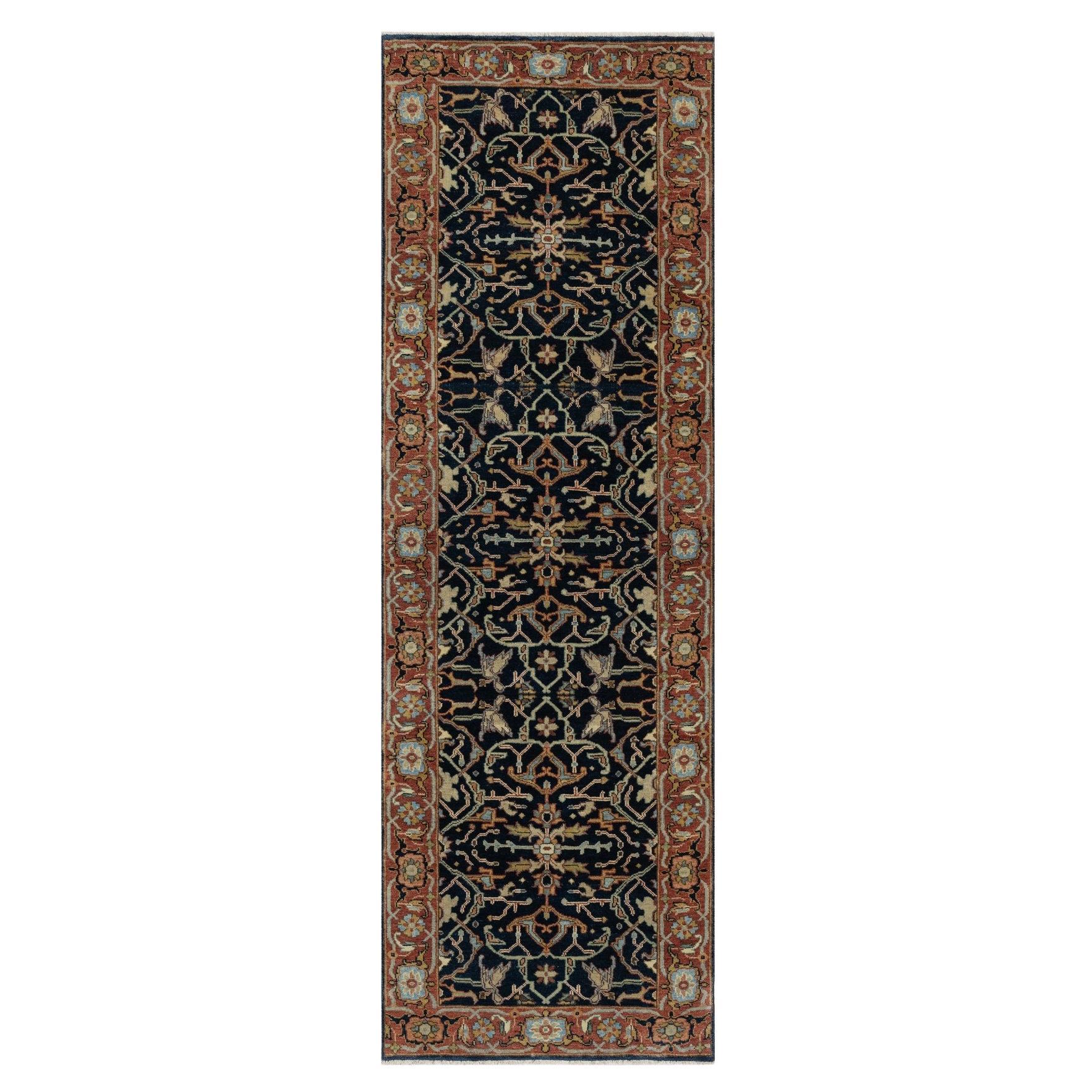 2'6"x8'1" Polo Blue All Over Vines Design Lush and Plush Wool Hand Knotted Rug For Sale