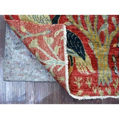 2'6"x8'1" Red Hand Knotted Peshawar Birds of Paradise Design Wool Runner Rug