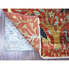 2'6"x8'1" Red Hand Knotted Peshawar Birds of Paradise Design Wool Runner Rug