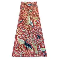 2'6"x8'1" Red Hand Knotted Peshawar Birds of Paradise Design Wool Runner Rug