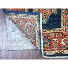 2'6 "x8'1" Yale Blue Serapi Heriz Bakshaish Design Tapis de course en laine noué à la main