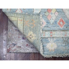 2'6"x8'2" Blue Anatolian Village Inspired Design Hand Knotted Wool Runner Rug