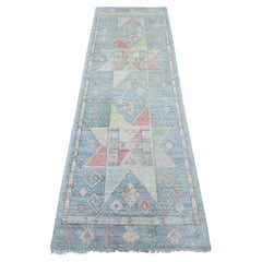 2'6"x8'2" Blue Anatolian Village Inspired Design Hand Knotted Wool Runner Rug