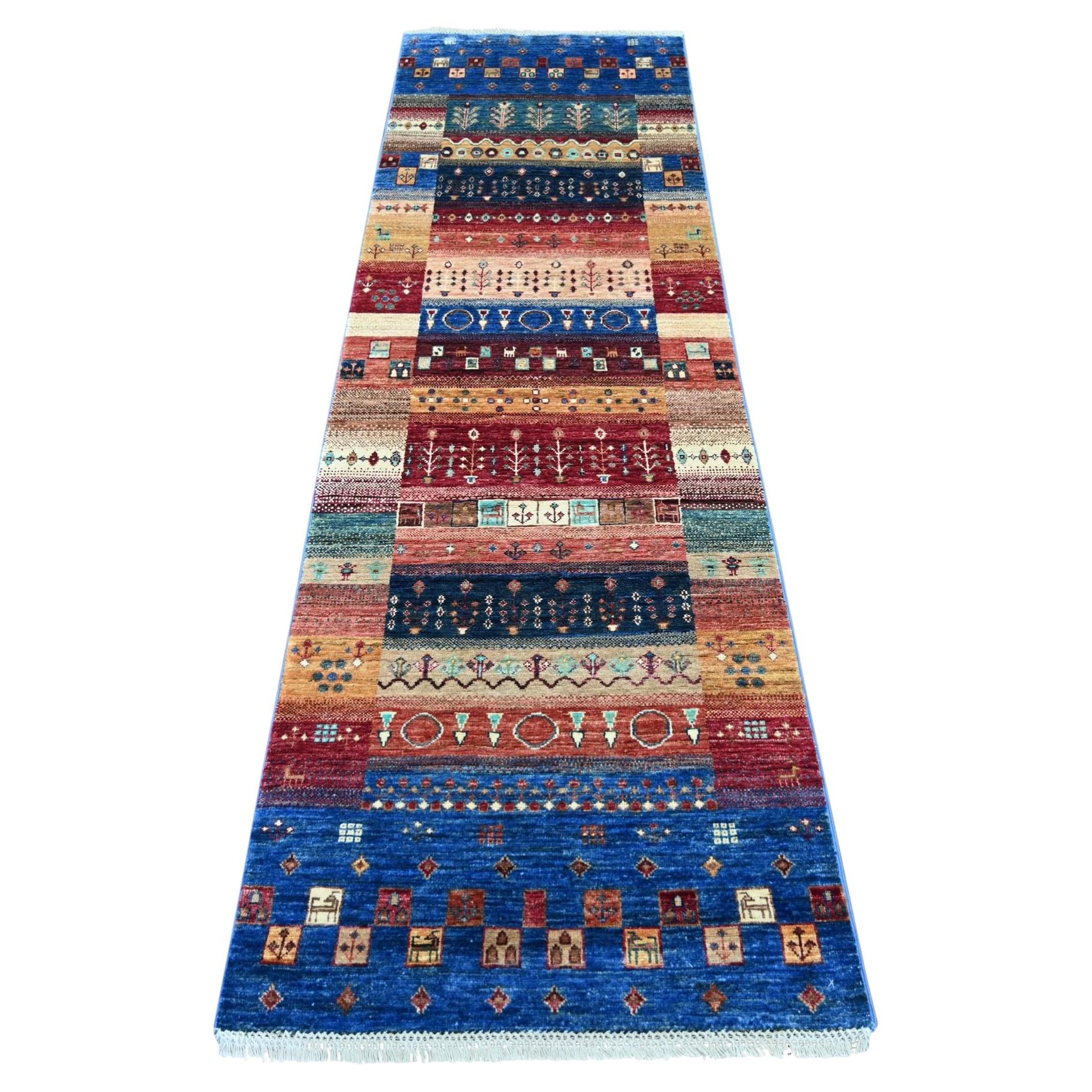 2'6"x8'2" Colorful Natural Wool Fine Kashkuli Gabbeh Hand Knotted Runner Rug