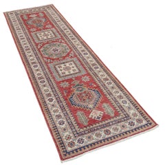 2.6x8.2 ft Hand Knotted Hallway Runner Rug. Red Corridor Rug. Tribal Kitchen Rug