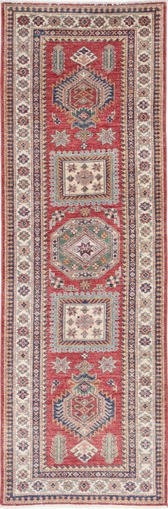 2.6x8.2 ft Hand Knotted Hallway Runner Rug. Red Corridor Rug. Tribal Kitchen Rug