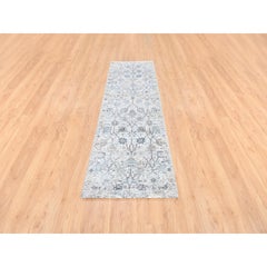 2'6"x8'2" Hand Knotted Ivory Silk With Textured Wool Tabriz Oriental Runner Rug