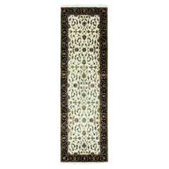 2'6"x8'2" Ivory, Wool and Silk Hand Knotted, Rajasthan Design Runner Rug
