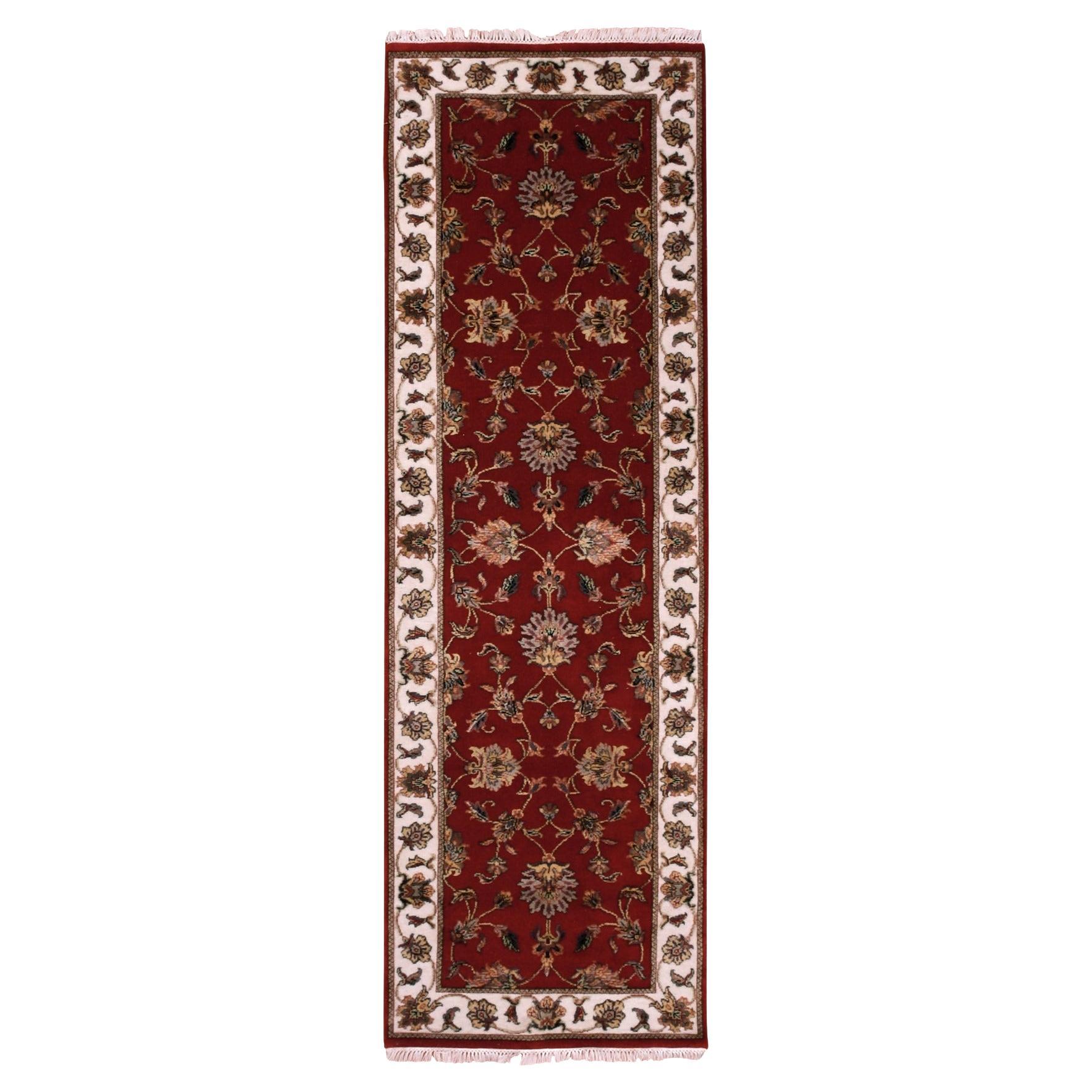 2
6 "x8
2" Tapis d
Orient Runner Rajasthan Design en laine et soie rouge nouée à la main