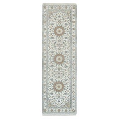 2'6"x8'2" Blanc, noué à la main, motif Nain, 250 KPSI Tapis de course en laine organique