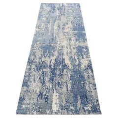 2'6 "x8'3" Air Force Blue Abstract Design Wool and Silk Hand Knots Rugs (tapis de course en laine et soie nouée à la main)