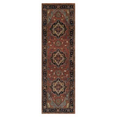 2'6"x8'3" Brick Red Antiqued Fine Heriz Re-Creation Hand Knotted Wool Runner Rug