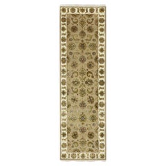 2'6 "x8'3" Ecru Brown Rajasthan Leaf Design Tapis de course en laine et soie noué à la main