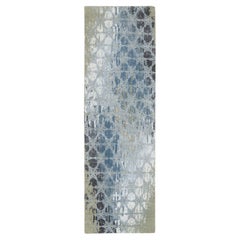 2'6"x8'3" Gray Hand Knotted Wool and Silk THE HONEYCOMB Design Runner Rug