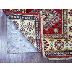 2'6"x8'3" Red Afghan Super Kazak Geometric Medallions Design Wool Runner Rug