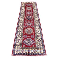 2'6"x8'3" Red Afghan Super Kazak Geometric Medallions Design Wool Runner Rug