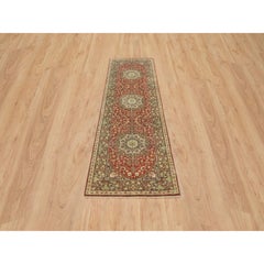 2'6"x8'3" Rust & Brown Antiqued Haji Design Hand Knotted All Wool Runner Rug