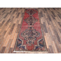 2'6"x8'6" Red Vintage Persian Bakhtiyar Worn Out Hand Knotted Wool Runner Rug