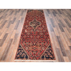2'6"x8'6" Red Vintage Persian Hussainabad Hand Knotted Pure Wool Runner Rug