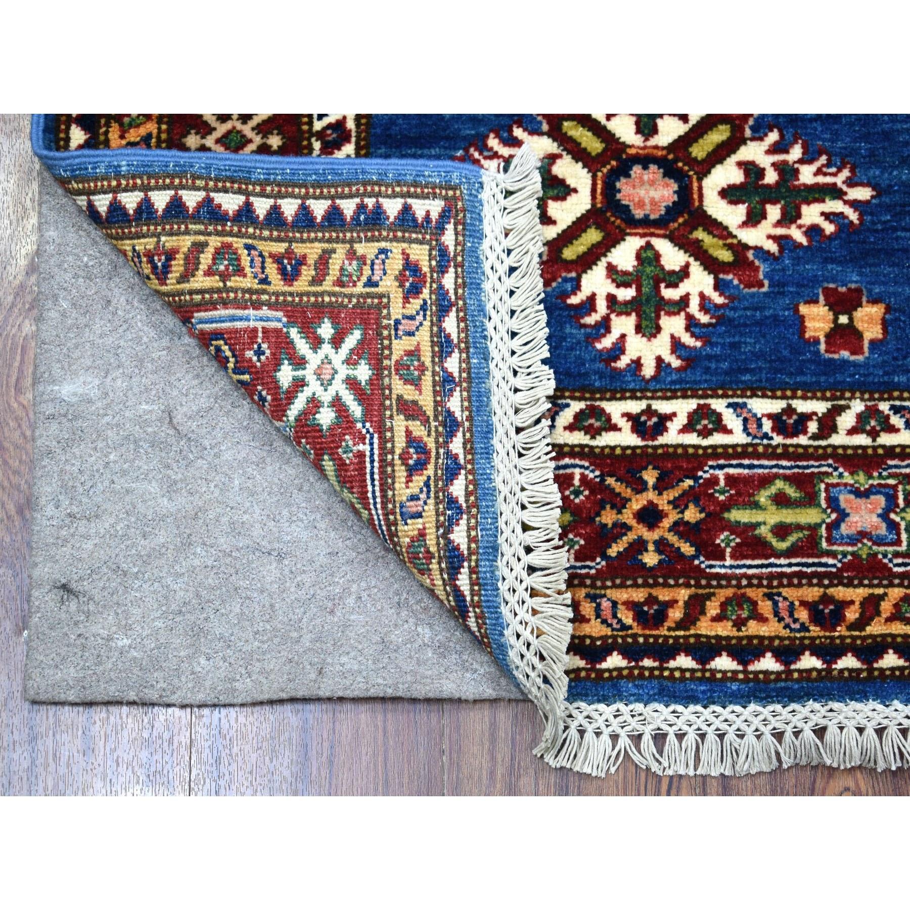 This is a truly genuine one-of-a-kind Denim Blue Super Kazak Tribal Design With Soft, Natural Wool Hand Knotted Oriental Rug. It has been Knotted for months and months in the centuries-old weaving craftsmanship techniques by expert artisans.
Primary