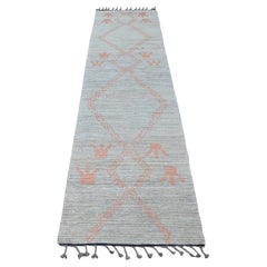 2'6"x9' Gray Moroccan Weave Geometric Pattern All Wool Hand Knotted Runner Rug