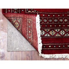 2'6"x9'1" Mori Bokara Deep and Rich Red Extra Soft Wool Hand Knotted Runner Rug