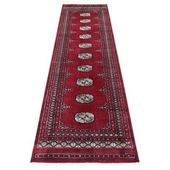 2'6"x9'1" Mori Bokara Deep and Rich Red Extra Soft Wool Hand Knotted Runner Rug