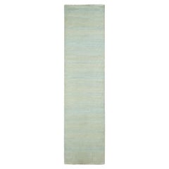 2'6 "x9'10" Alfombra de Pasarela Anudada a Mano de Lana y Seda Gabbeh con Diseño de Hierba Azul