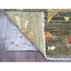 2'6 "x9'10" Braun Weiche Wolle Peshawar Oceanic Fish Design Hand geknüpft Läufer Teppich