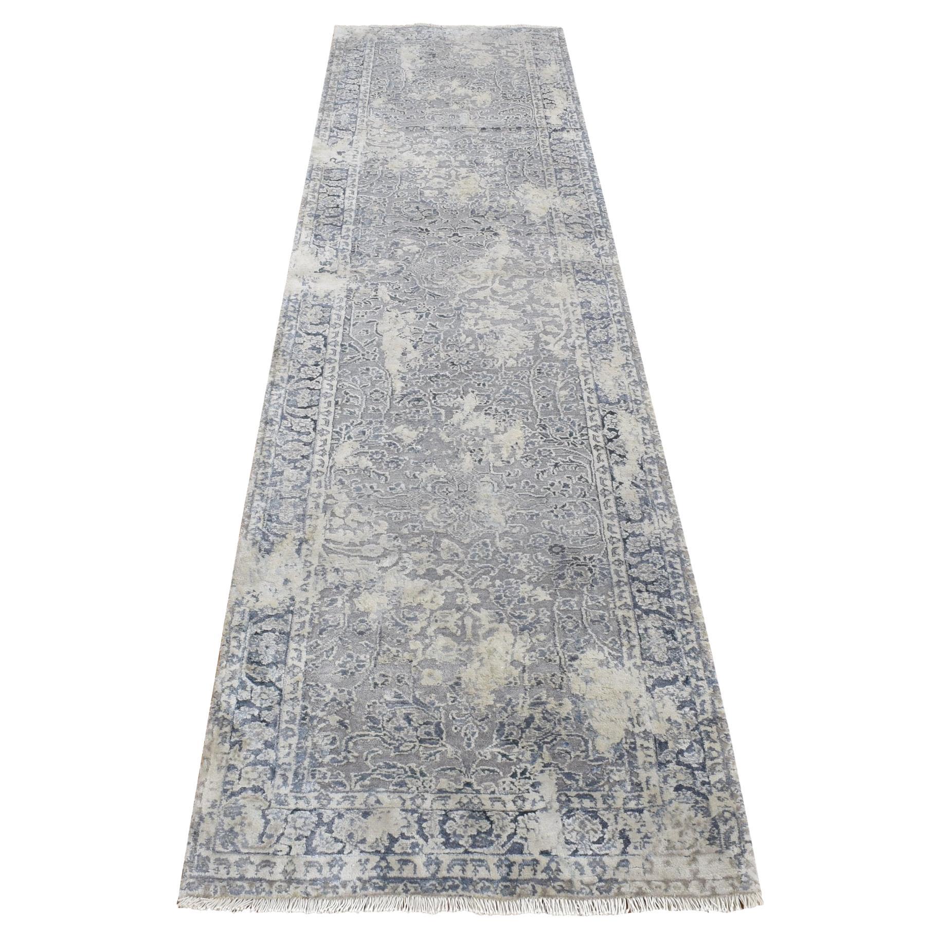 2
6 "x9
10" Grau, Erased Kashan Design, Wolle mit Seide Hand geknüpft Läufer Teppich