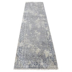 2
6 "x9
10" Grau, Erased Kashan Design, Wolle mit Seide Hand geknüpft Läufer Teppich