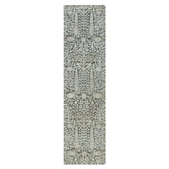 Tappeto in seta e lana 2'6 "x9'10" grigio annodato a mano con disegni di alberi di salice e cipresso