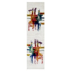 2'6 "x9'10" Elfenbein Abstrakte Motive Wolle und Sari Seide Hand geknüpft Läufer Teppich