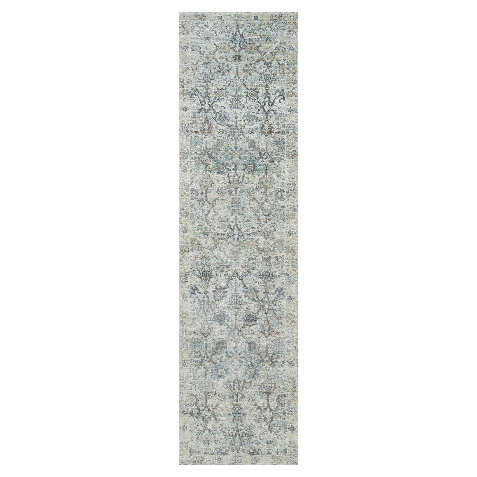 2
6"x9
10" Ivory Silk and Wool Hand Knotted Tebraz Vase Design Runner Rug