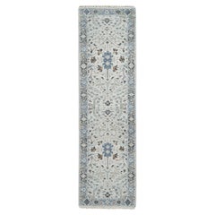 2'6"x9'10" Owl Gray Hand Knotted Oushak Dense Weave Natural Wool Oriental Rug