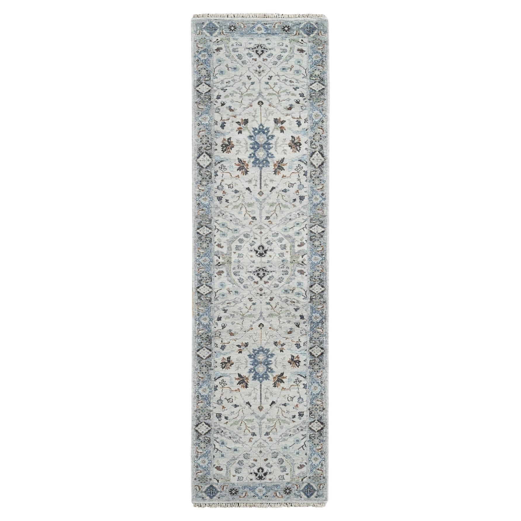 2
6"x9
10" Pastel Gray Denser Weave Oushak Wool Hand Knotted Runner Rug For Sale