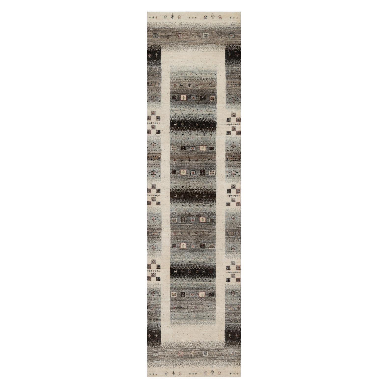 2'6 "x9'10" White Hand Knotted Modern Lori Buft Tapis de course en pure laine nouée à la main