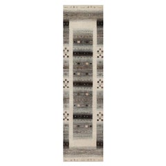2'6"x9'10" White Hand Knotted Modern Lori Buft Hand Knotted Pure Wool Runner Rug